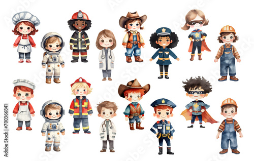 watercolor graphic resources with transparent background, occupation that wears uniform, set / collection