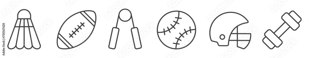 set of black line sport equipment icon with editable stroke. set of black line sport equipment icon with editable stroke.