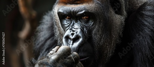 Gorilla sticking fingers in mouth.