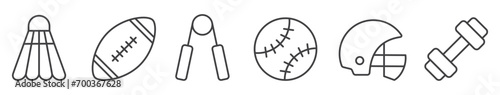 set of black line sport equipment icon with editable stroke. 