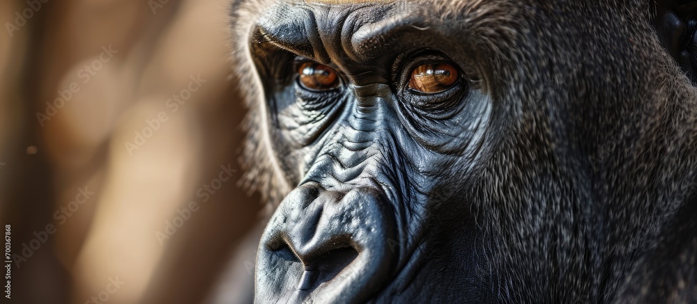 Gorilla gazes into the lens.