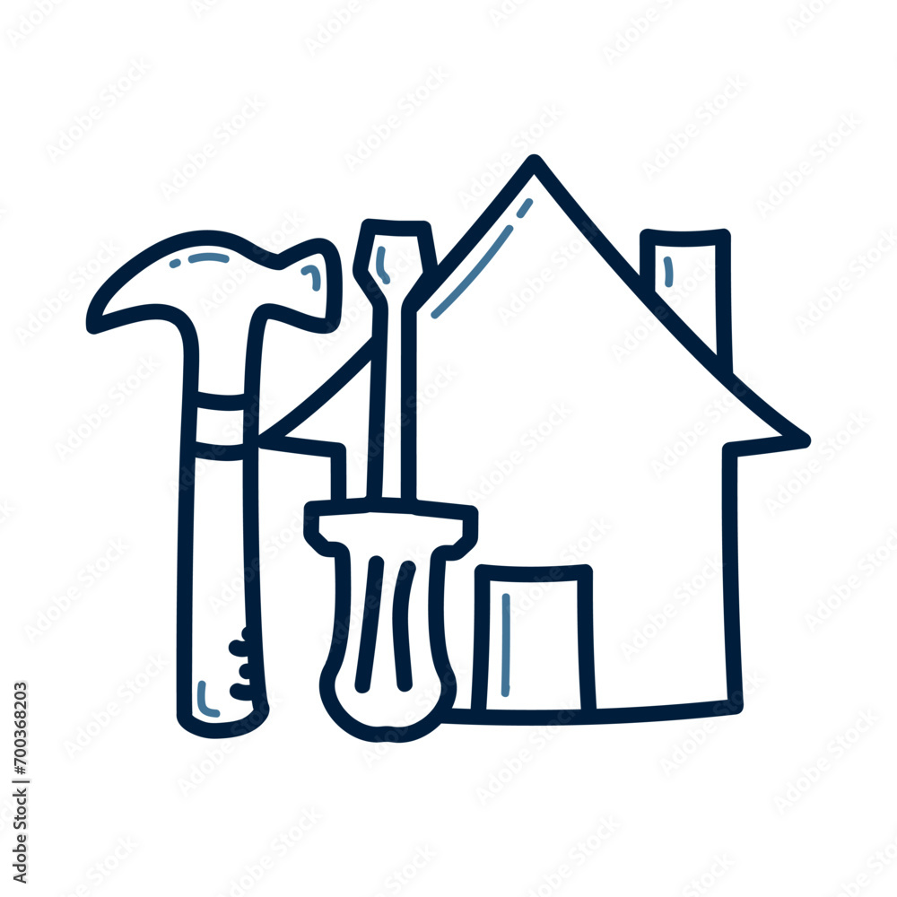 Hand drawn House repair doodle line illustration. House repair doodle icon vector. Hand drawn House repair doodle line illustration. House repair doodle icon vector.