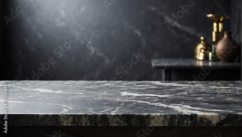 Marble Table with Dark Blurred Background, Copy Space, Modern Design