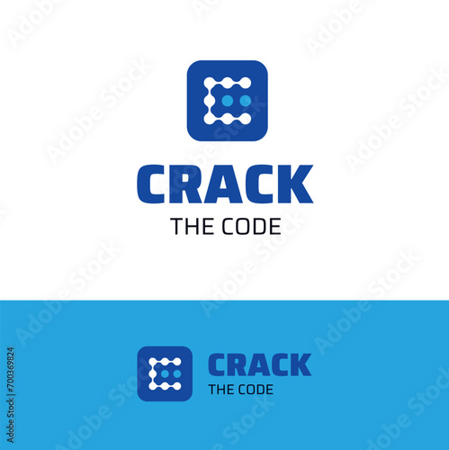 Crack the code, software solutions. Abstract technology company logotype template