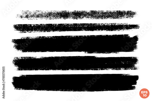 Set of vector brush strokes. Textured painted stripes for backgrounds. Abstract monochrome graphic elements.