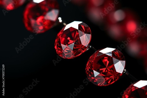 Close-up red diamonds on rod, reflecting natural light. Generative AI