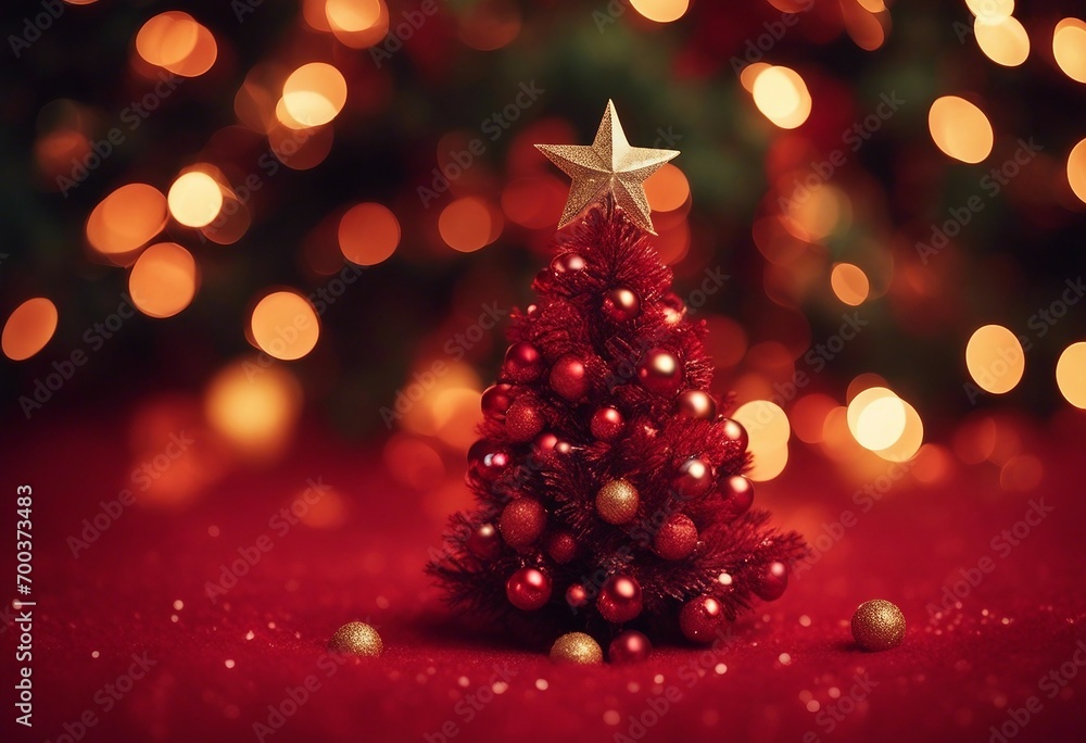Christmas background with xmas tree and sparkle bokeh lights on red canvas background Merry Christmas and Happy New Year Christmas background with xmas tree and sparkle bokeh lights on red canvas background Merry Christmas and Happy New Year