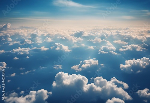 Blue sky background with clouds View from plane © FrameFinesse