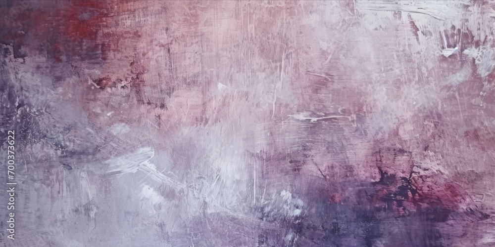 A dynamic abstract painting with rich textures of white, purple, and dark red smeared and blended on canvas.