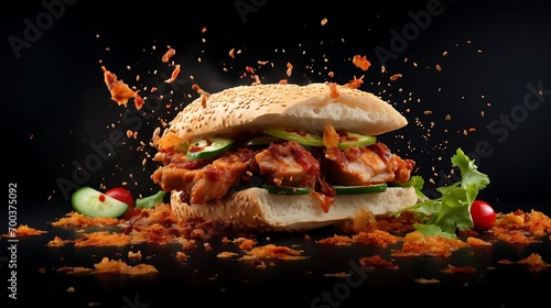 Delicious grilled turkish or beef meat sandwish boasting a medley of soaring ingredients and spices served hot and ready to savor. Commercial advertisement menu banner with copyspace area