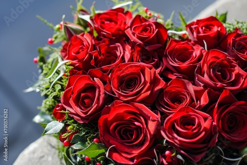 Red roses. Background with selective focus and copy space