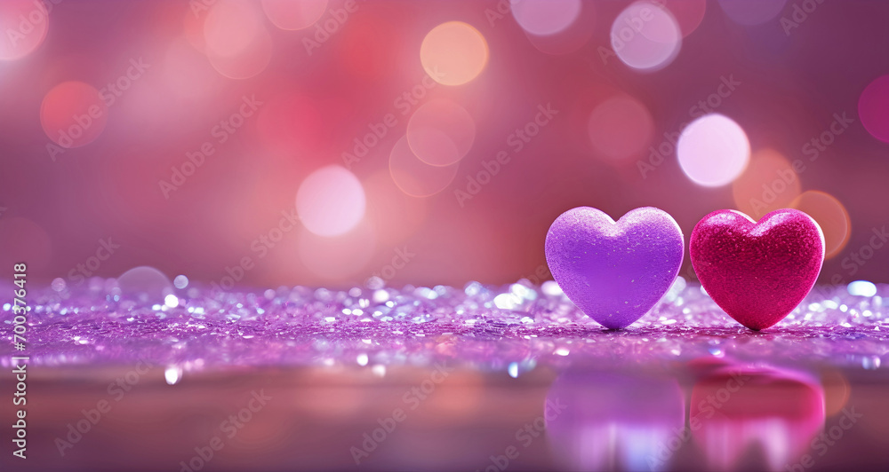 colored hearts bokeh valentines banner. ai generated.