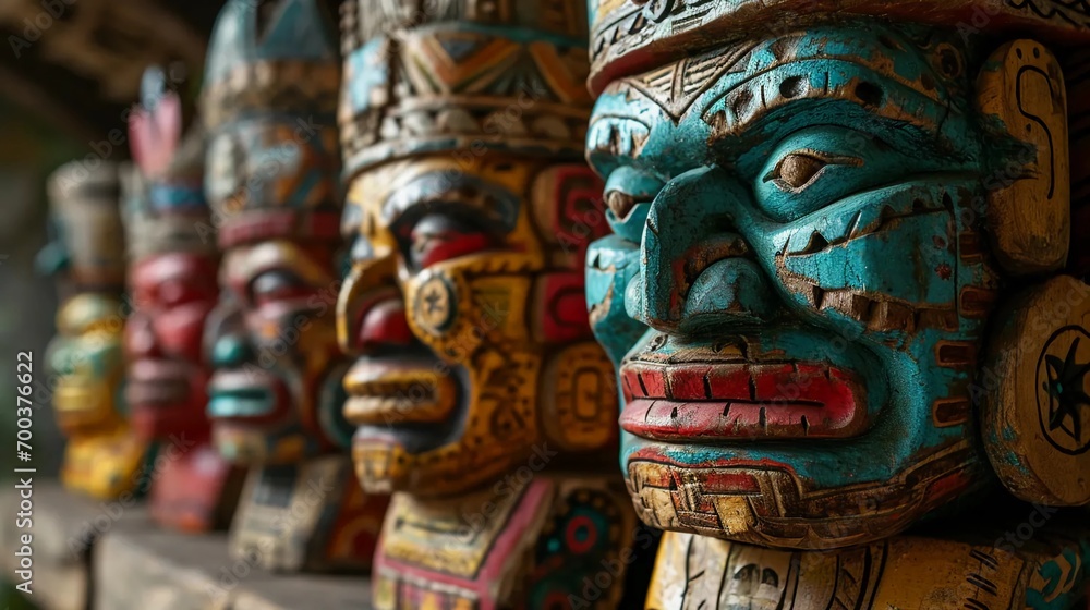 Mexican masks, statues of South American gods, beliefs, spiritual and religious experiences