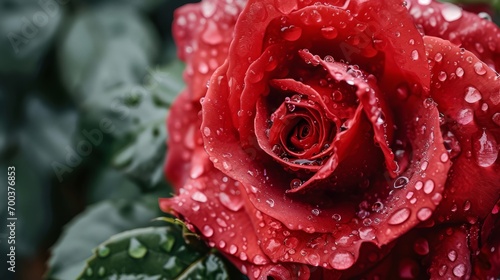 Close-up of a rose bush. Rose petals with water drops