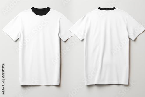 Plain black and white t-shirt front and back for JPG mockup.Minimal creative fashion concept.Flat lay.Top view.Copy space.Generative AI
