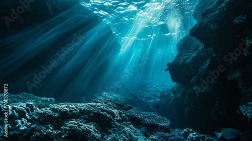 Deep blue plains of the ocean depths. Concept of mystery and depth © BraveSpirit