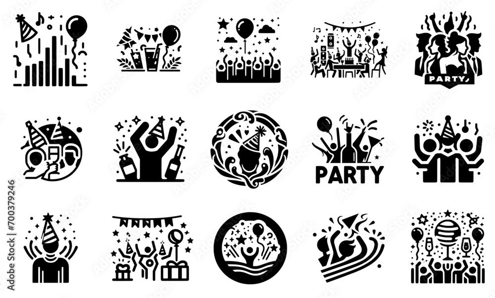 Joyful Celebrations: Minimalist Party Pictograms for Every Occasion