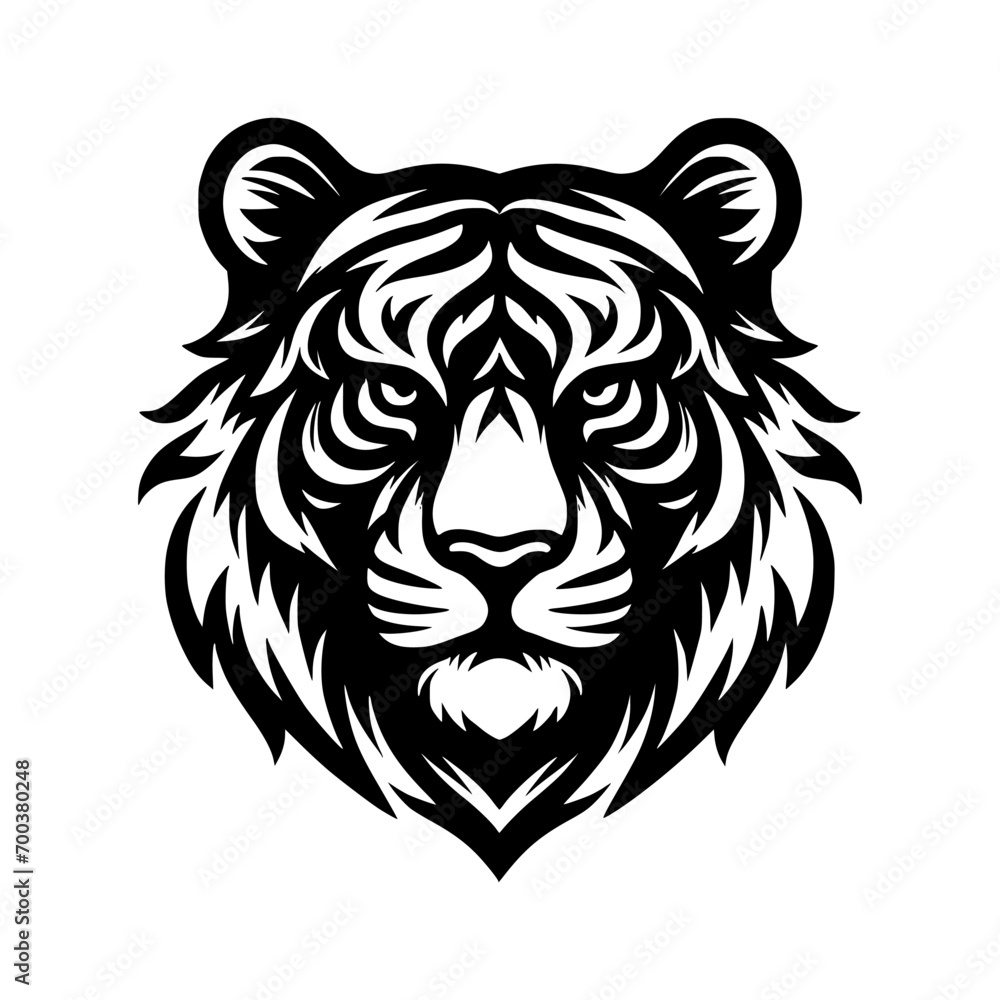 Vector logo of a tiger head. Black and white illustration of a felis head. vector logo for brand, emblem, tattoo