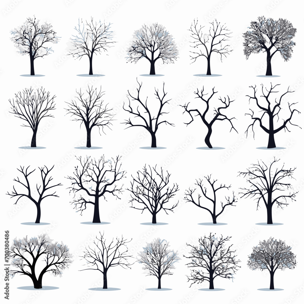 Obraz premium Vector winter bare tree collection