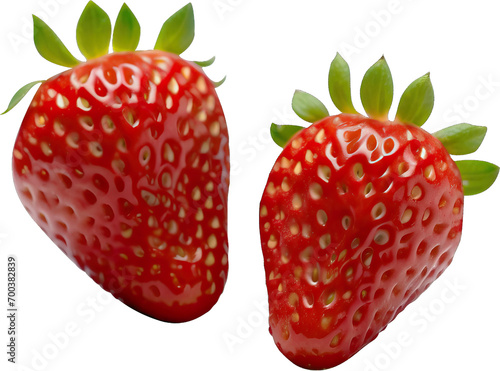 Ripe red strawberries, isolated on a transparent PNG background