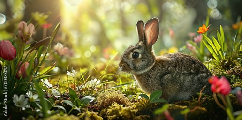 Easter bunny sitting in the grass. © Simon