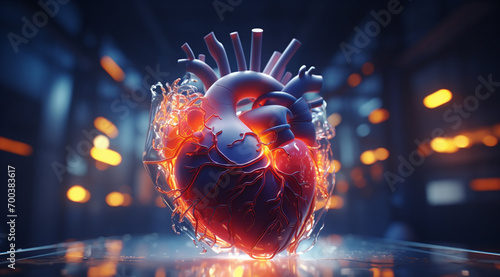 3d Graphic of Human anatomy heart model, a concise representation of the intricacies of the human cardiovascular system. Generative AI. photo