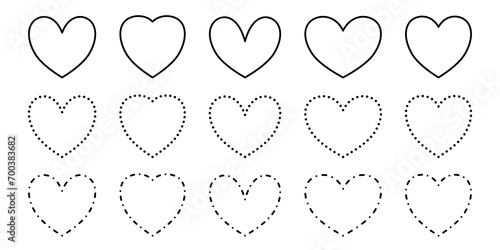 Collection of isolated simple hearts – Set of heart frames – Heart borders formed by lines and dots