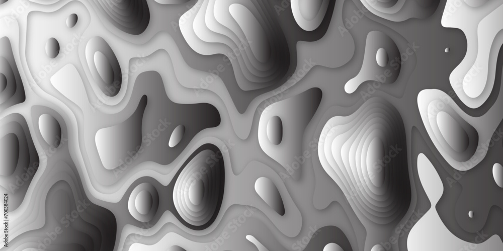 Abstract topographic wavy curve line background. Paper cut background design with gray and black gradient colors. Topography map pattern, Geographic curved relief. Abstract topographic wavy curve line background. Paper cut background design with gray and black gradient colors. Topography map pattern, Geographic curved relief.