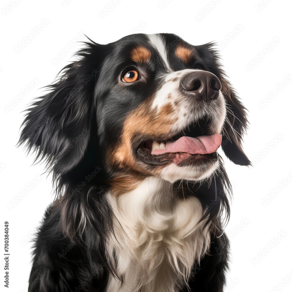 Bernese mountain dog close-up portrait isolated on transparent background