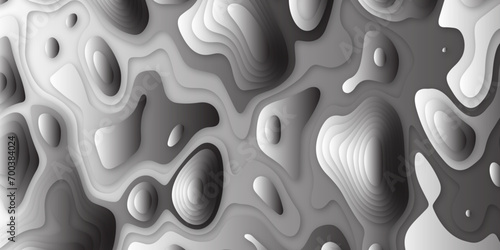 Abstract topographic wavy curve line background. Paper cut background design with gray and black gradient colors. Topography map pattern, Geographic curved relief.