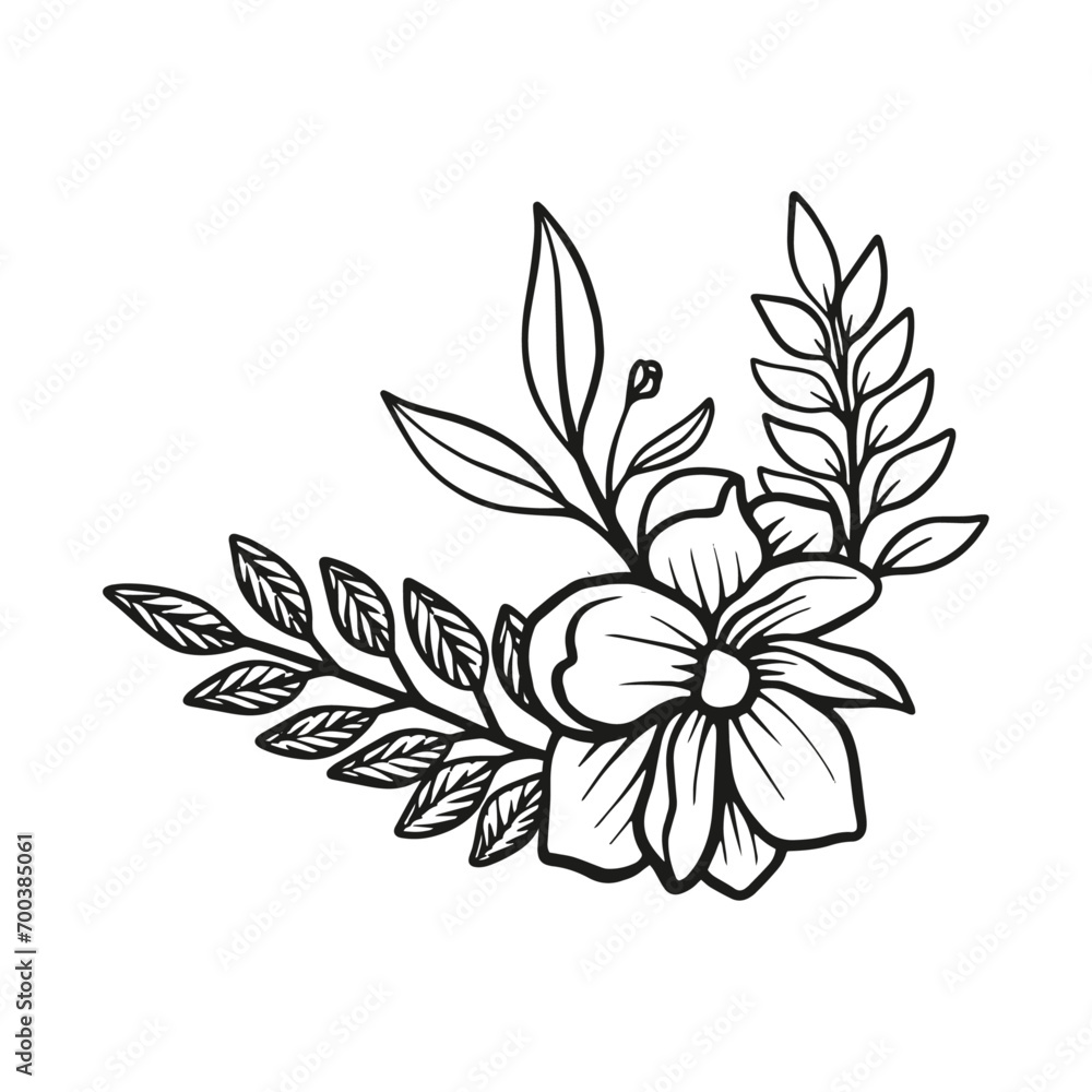 Vector hand drawn flat design simple flower outline Vector hand drawn flat design simple flower outline
