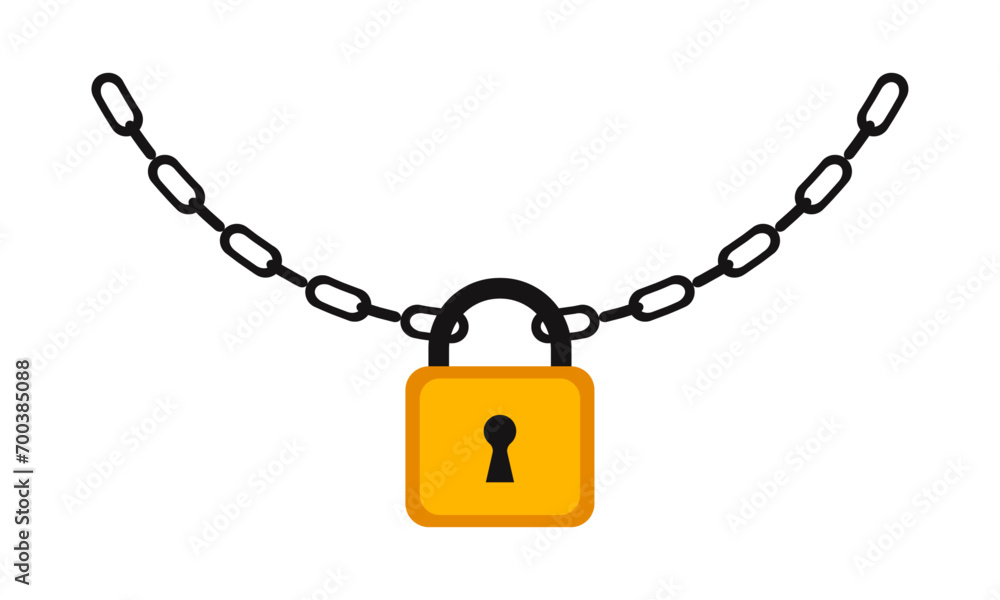 Vector padlock and metal chain on white background Vector padlock and metal chain on white background