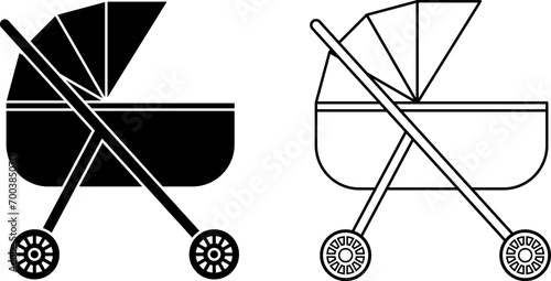 outline silhouette baby stroller icon set photo