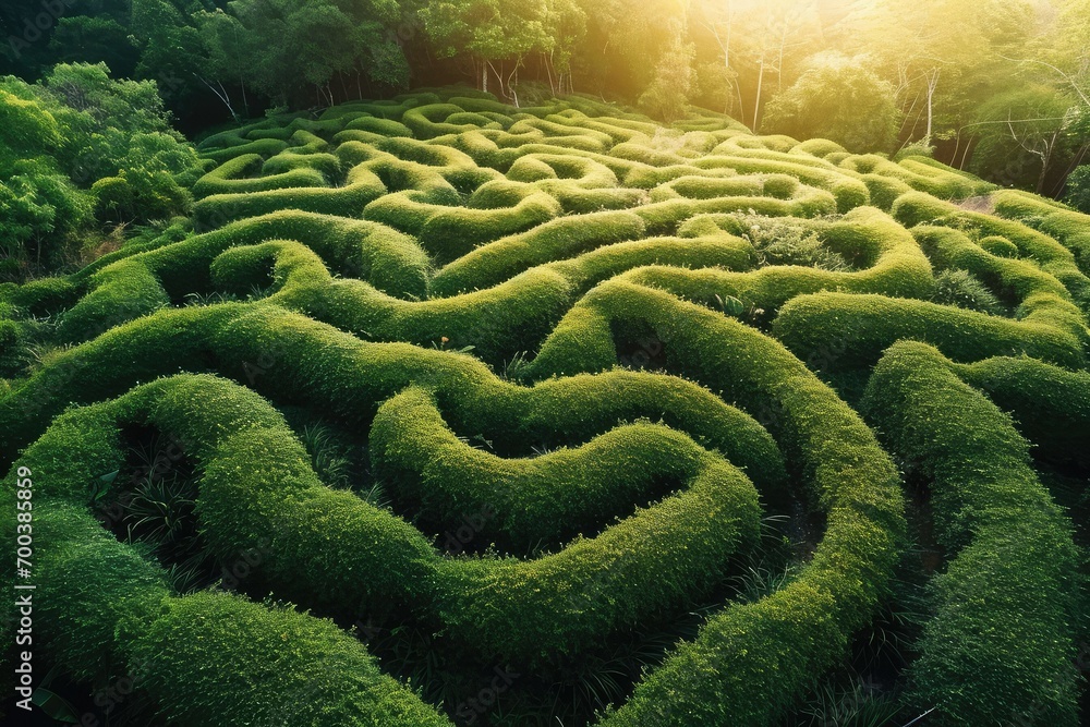 A labyrinth of topographic lines, twisting and turning in an endless maze, their journey a metaphor for the complexity and depth of the natural world. - obrazy, fototapety, plakaty 
