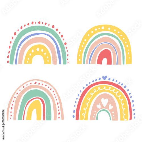 Vector doodle rainbow in cute style vector set