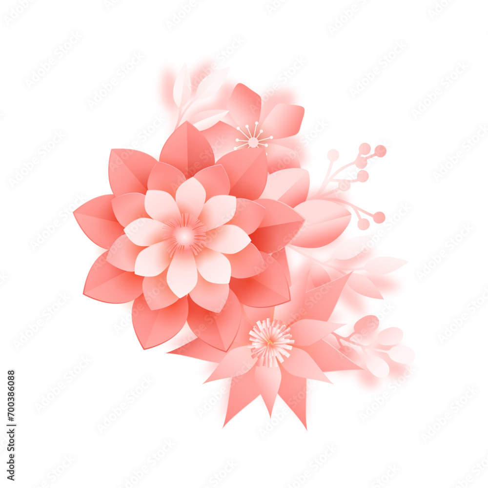 Vector red spring flower on white background