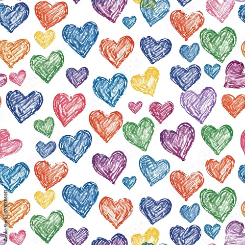 Colorful Crayon Hearts: A Whimsical Display of Love and Artistry. Seamless heart color pencil drawing.