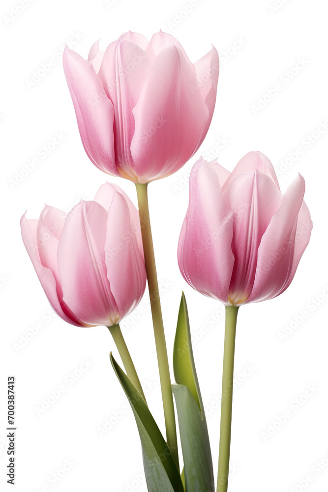 closeup macro view of A collection of pink tulip flowers isolated on a white background PNG