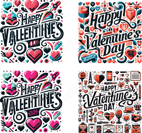 Happy Valentines Day Typography Vector, Ai generated 
