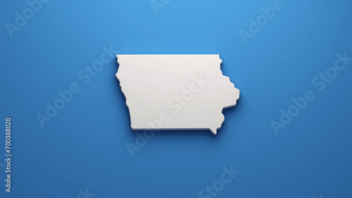 Sleek Iowa State Map Logo - A Crisp White Silhouette of Iowa Against a Bold Blue Background, Symbolizing Clarity and Focus. 3D style illustration