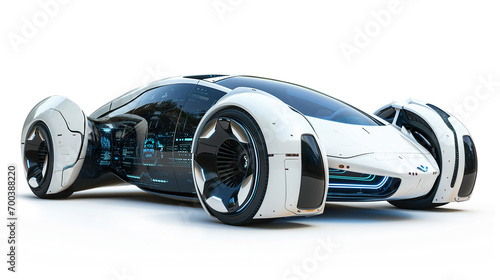 Futuristic Sports-Car with Eco-Design (green, sustainable smart, autonomous, electric, hydrogen), on white background © Thomas