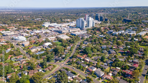 Photography Aerial drone view of Castle Hill cbd in Sydney, NSW Australia on a sunny day in