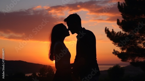 Romantic couple enjoying sunset together. Love and relationships.