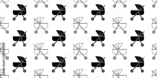 black white baby stroller seamless pattern