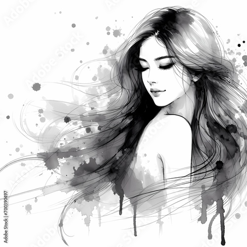 Black and white illustration of a woman