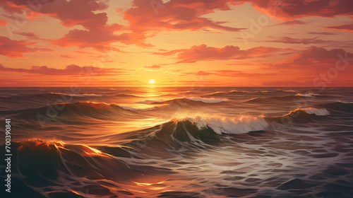 Sunset Over the Ocean Horizon with Warm Orange Hues