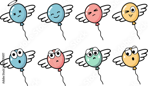 set of colorful balloons with various expressions