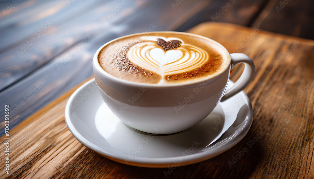 steaming cup of cappuccino adorned with a heart-shaped foam design on a saucer, symbolizing warmth and love steaming cup of cappuccino adorned with a heart-shaped foam design on a saucer, symbolizing warmth and love