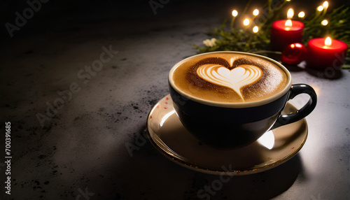 steaming cup of cappuccino adorned with a heart-shaped foam design on a saucer  symbolizing warmth and love