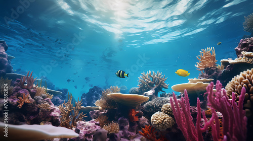 Underwater Coral Reef Scene with Aquatic Blues © Asep